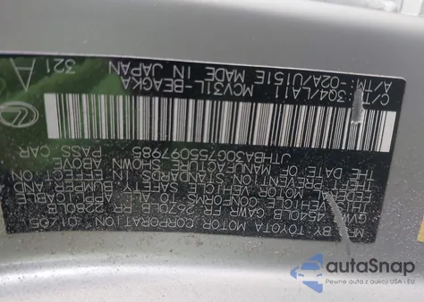 2005 Lexus Es 330 z USA, uszkodzony, nr VIN JTHBA30G755097985